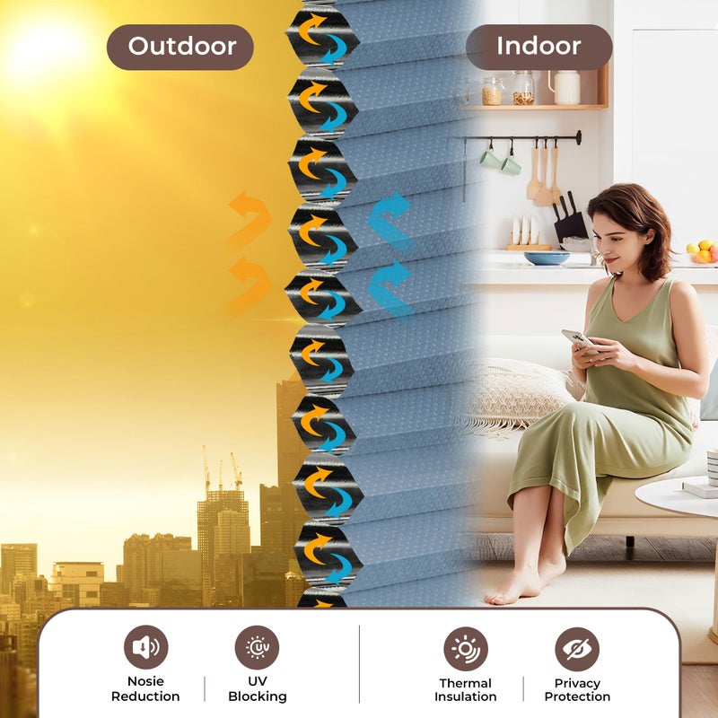 Allesin Cellular Shades Cordless Blackout Honeycomb Blinds for Indoor Windows, Thermal Insulated Window Shades Noise Reduction, Easy to Install, Perfect for Bedroom/Living Room, Blue 31" W x 64" H - Image 4